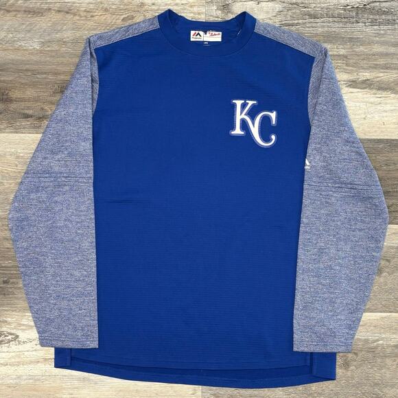 Majestic MLB Kansas City Royals Blue Mens L On Field Tech Therma Base Sweatshirt - Picture 2 of 9